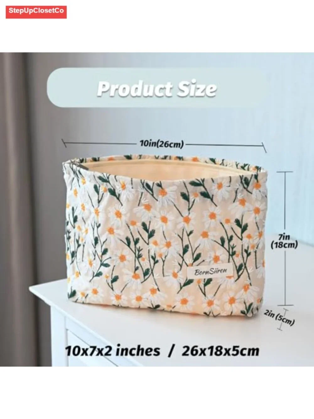 Large Floral Cosmetic Bag for Women, Toiletry Travel Organizer Pouch, Zippered